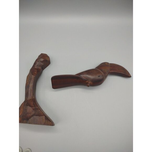 Vintage 12" Toucan Carved Wood Folk Art Sculpture, Two Pieces, MCM Bird Parrot - Picture 11 of 16